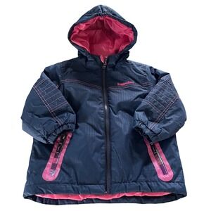 Rugged Bear Jacket Girls Size 2 Navy Blue Pink Hooded Winter Coat Medium Weight